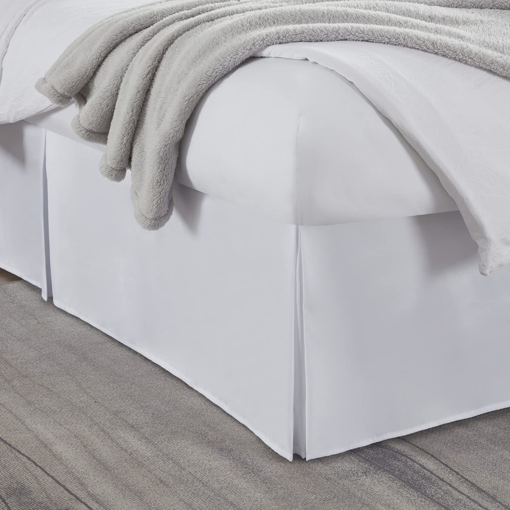 White Twin XL Bed‎ Skirt Dorm Ready 14 Inch Drop Hotel Quality Pleated Bedskirt